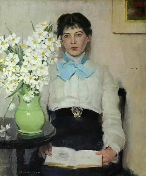 “Woman with Flowers in a Vase” by A C W Duncan via stilllifequickheart.tumblr.com